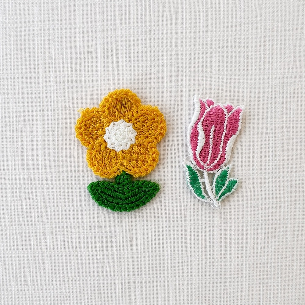 Vintage 1950s 60s Straw Raffia Floral Appliques Flower Tulip Sew On Trim